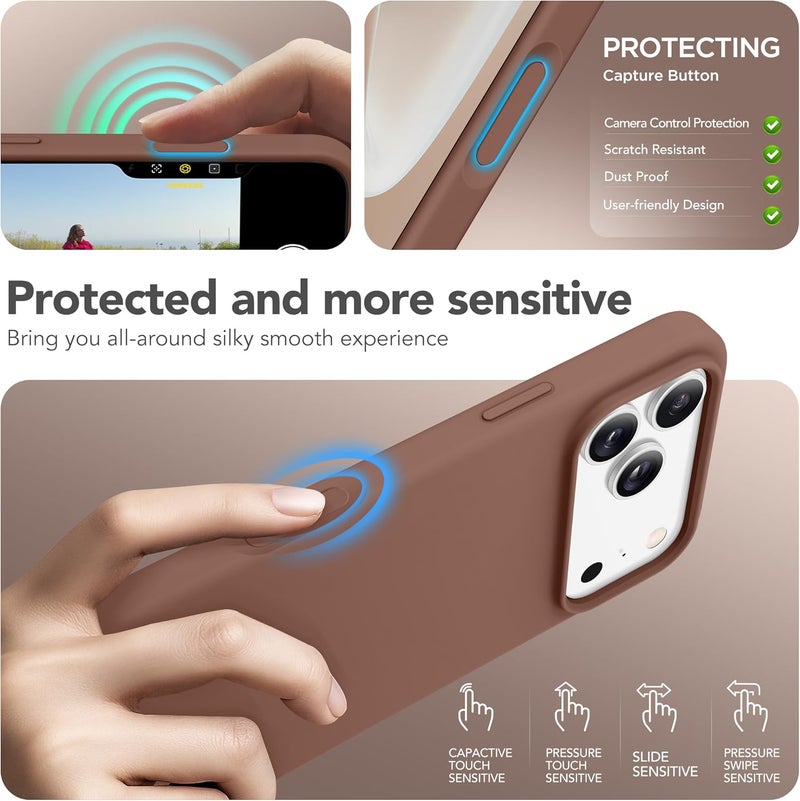 GONEZ Magnetic for iPhone 17 Pro Max Case, Compatible with MagSafe, [Screen Protector + Camera Lens Protector], Liquid Silicone Anti-Scratch Shockproof Protective Phone Case 6.9 inch, Brown - Image 5
